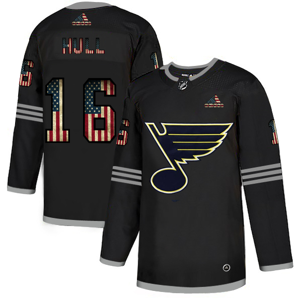 St. Louis Blues 16 Brett Hull Adidas Men Black USA Flag Limited NHL Jersey